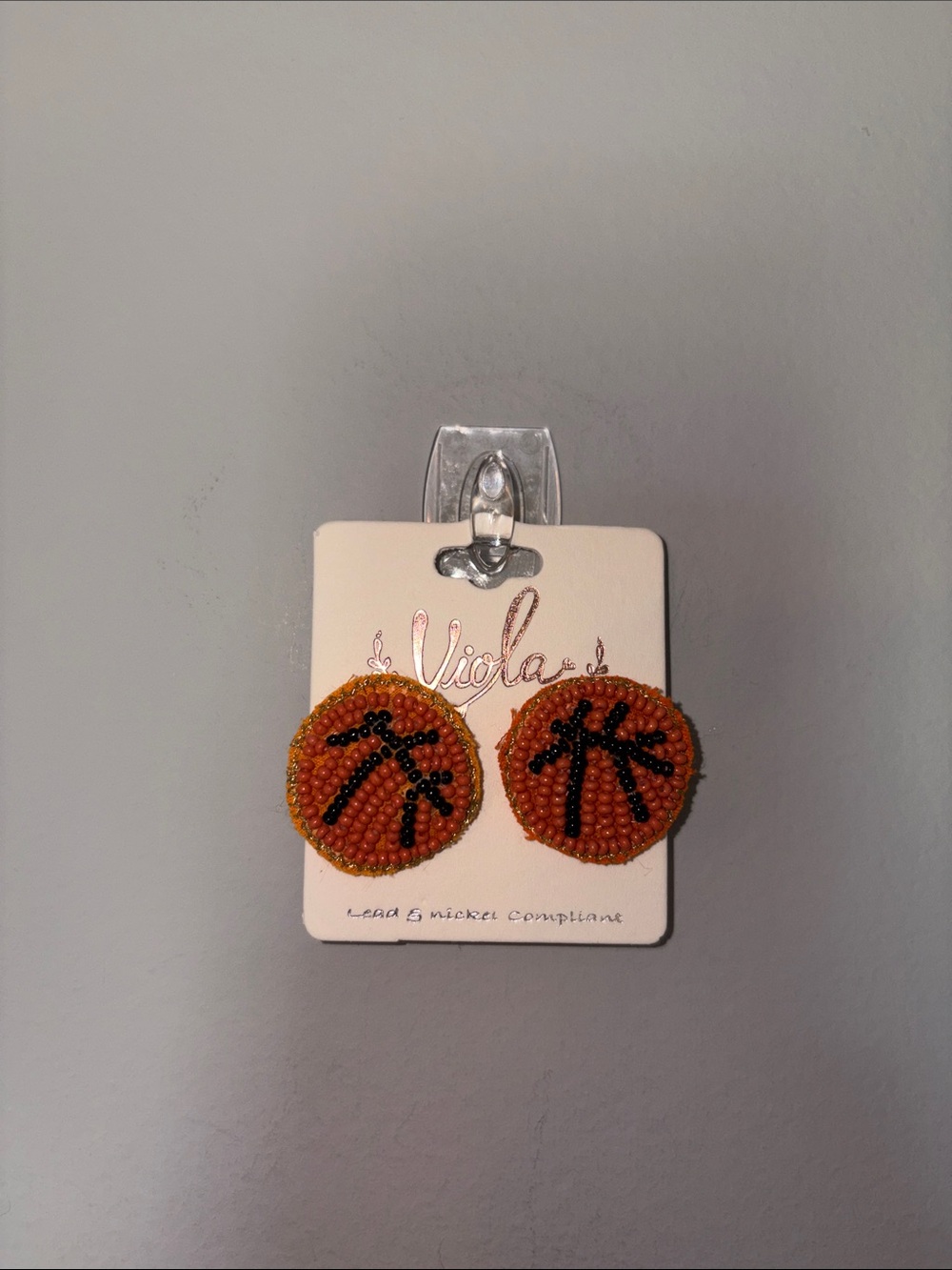 Viola Beaded Basketball Stud Earrings - Orange & Black new